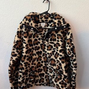 J.Crew Snap-collar sherpa sweatshirt in leopard